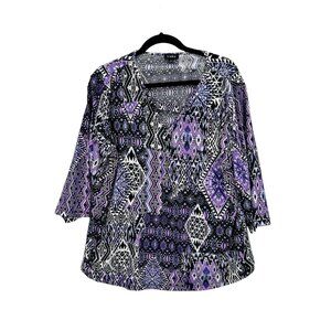 Links Womens Size Large Purple‎ Geometric Casual Blouse Business Casual